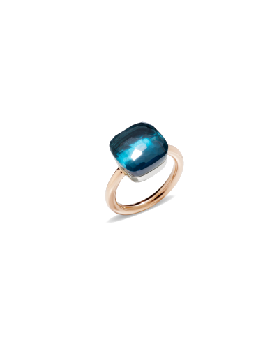 Pomellato Maxi-size Ring Rose Gold 18kt, White Gold 18kt, Blue London Topaz (watches)